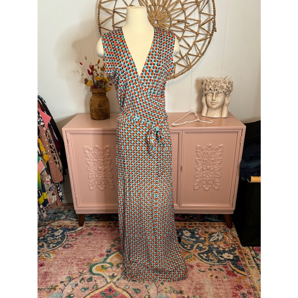 Women's Leota Maxi Dress, Size L, Blue & Orange
